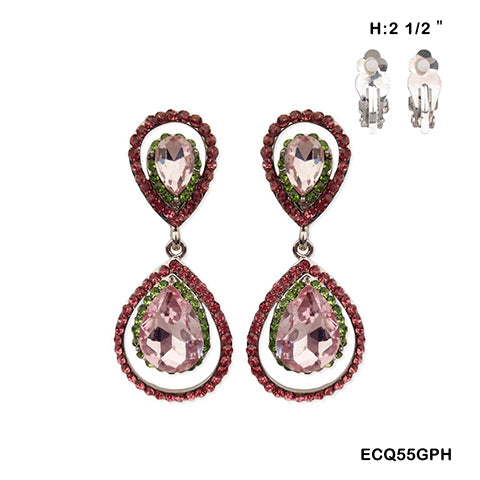 Fashion Double Teardrop Clip-On Earrings #ECQ55PL Pink (PC)