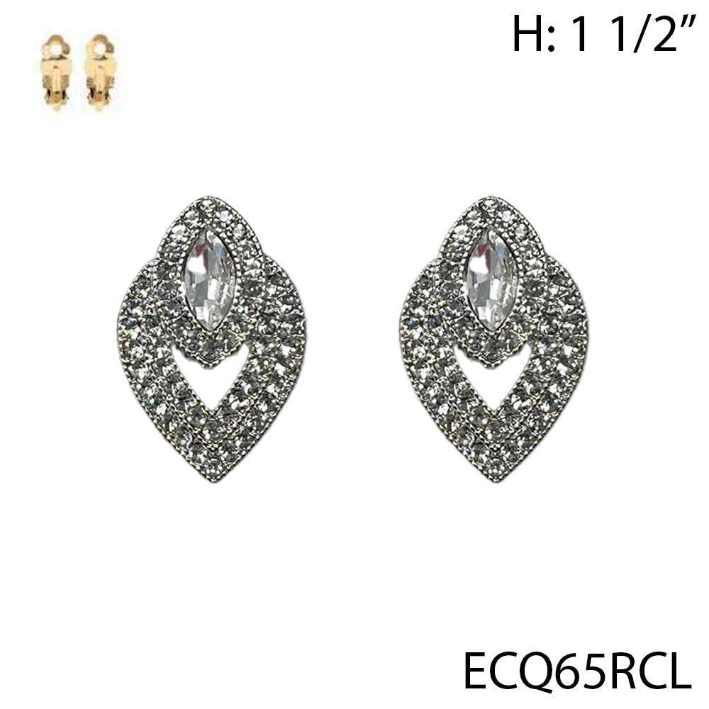 Fashion Rhinestone Leaf Clip-On Earrings #ECQ65RCL Silver (PC)