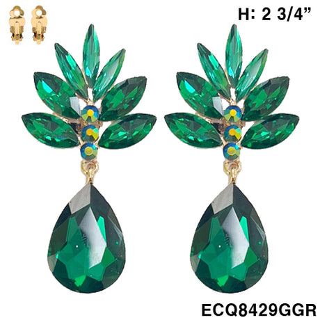 Fashion Stone Drop Clip-On Earrings #ECQ8429 - Multiple Colors (PC)