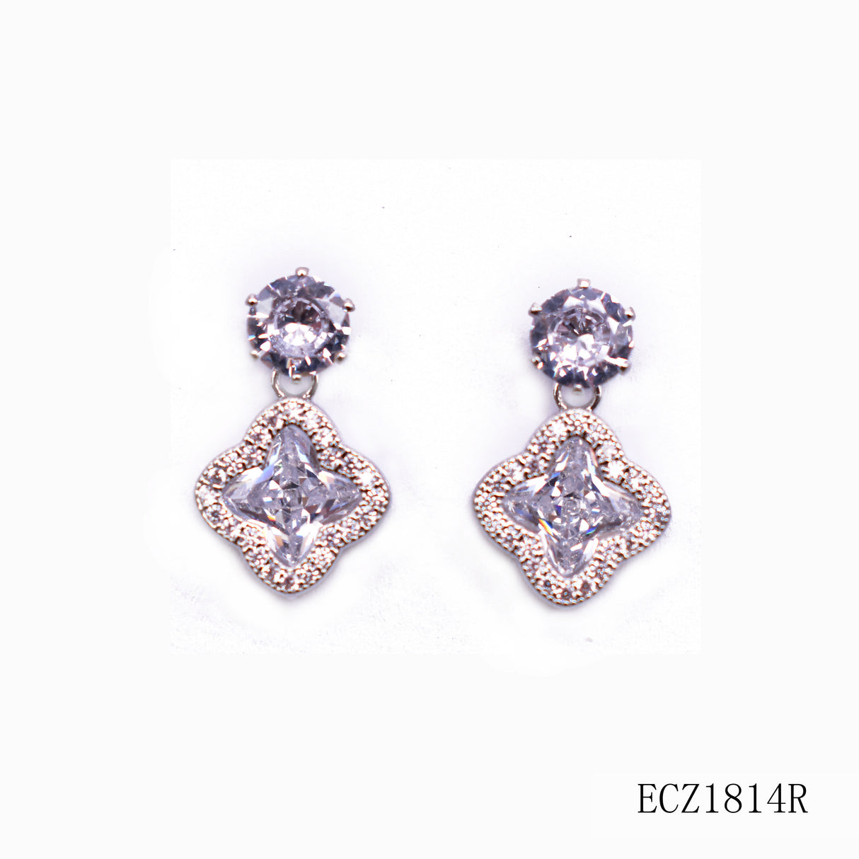 Fashion Rhinestone Dangle Earrings #ECZ1814R Silver (PC)