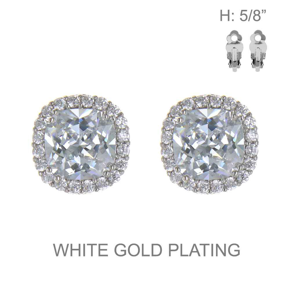 Fashion Rhinestone Clip-On Earring #ECZC1481R Silver (PC)