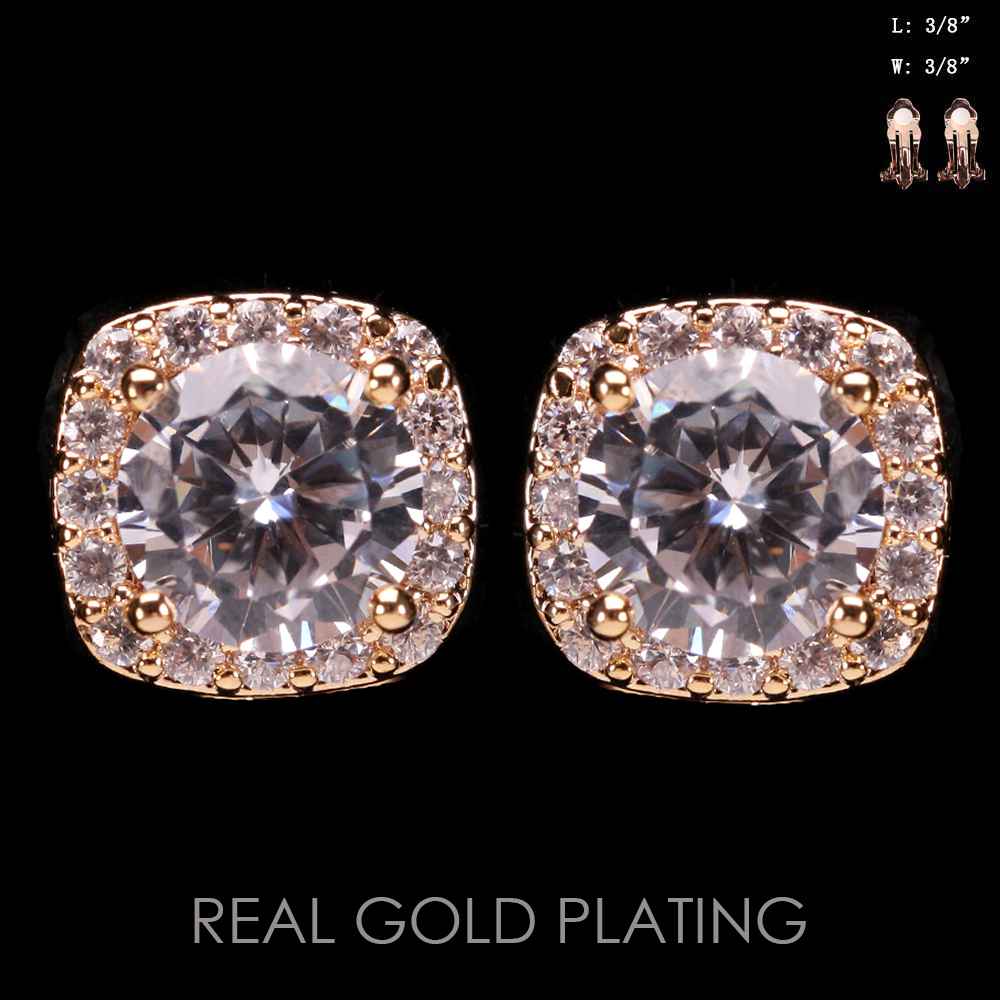 Fashion Stone Clip-On Earrings #ECZC1493G Gold (PC)