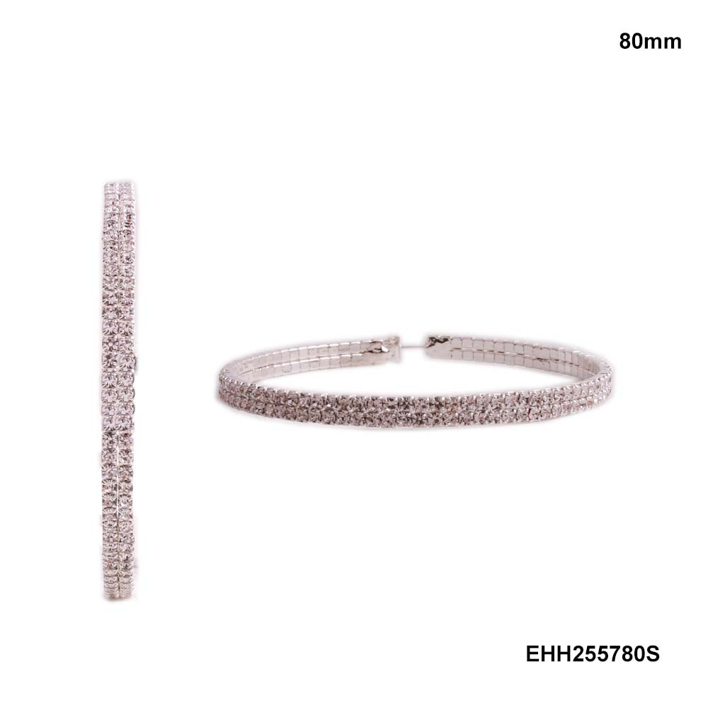 Fashion Rhinestone Hoop Earrings #EHH255780S - Silver (PC)