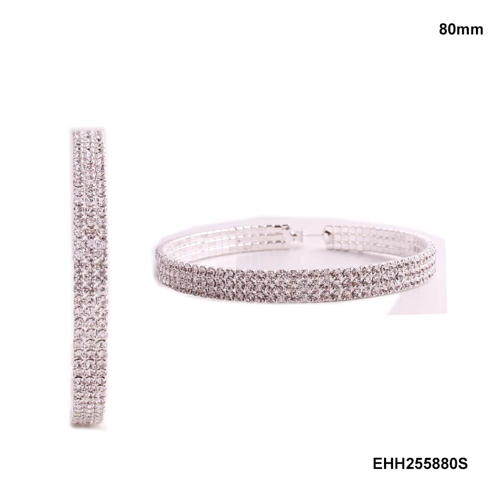 Fashion Rhinestone Hoop Earrings #EHH255880S - Silver (PC)