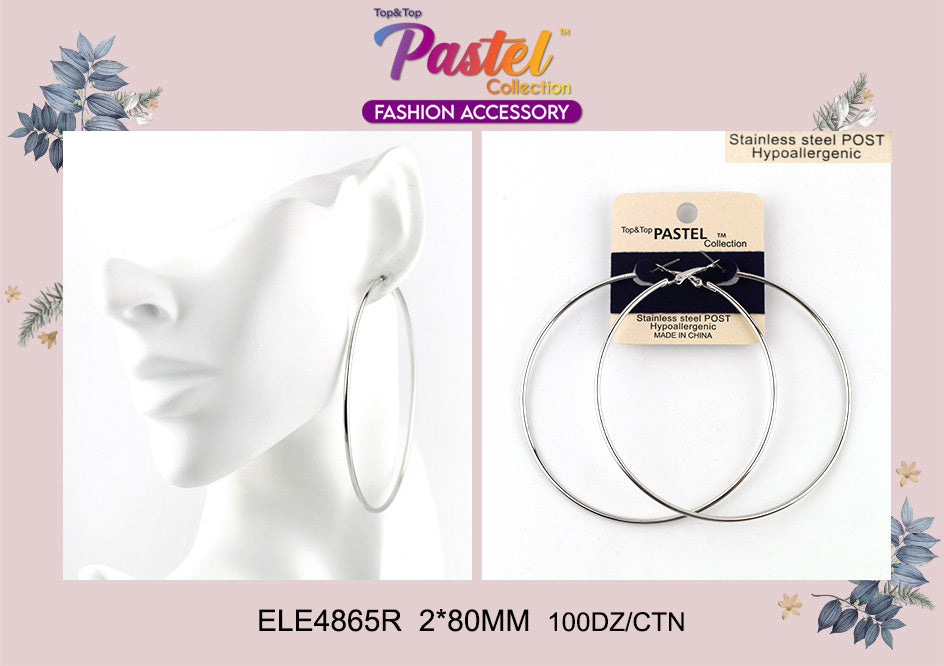 #ELE4865R Silver Hoop Earrings 80MM (12PC)