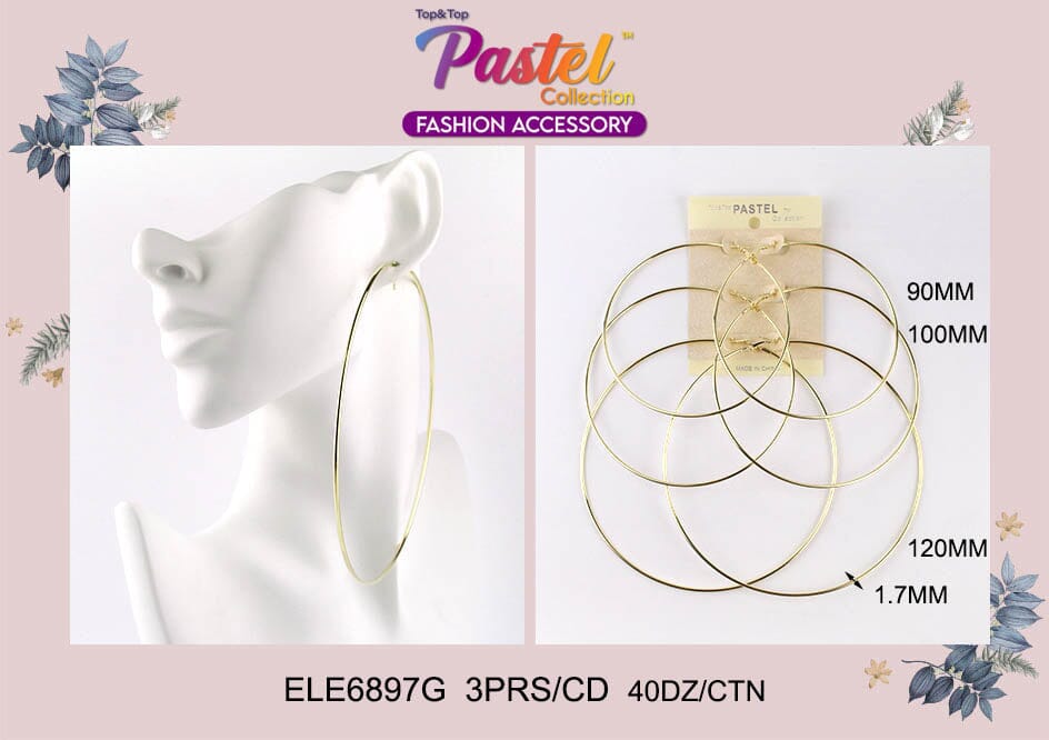 #ELE6897G Gold Hoop Earrings 90-100-120mm (12PC)