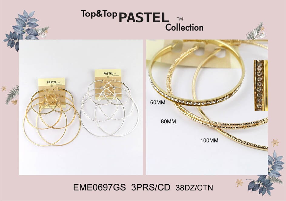 #EME0697GS Gold Hoop Earrings 60-80-100mm (12PC)