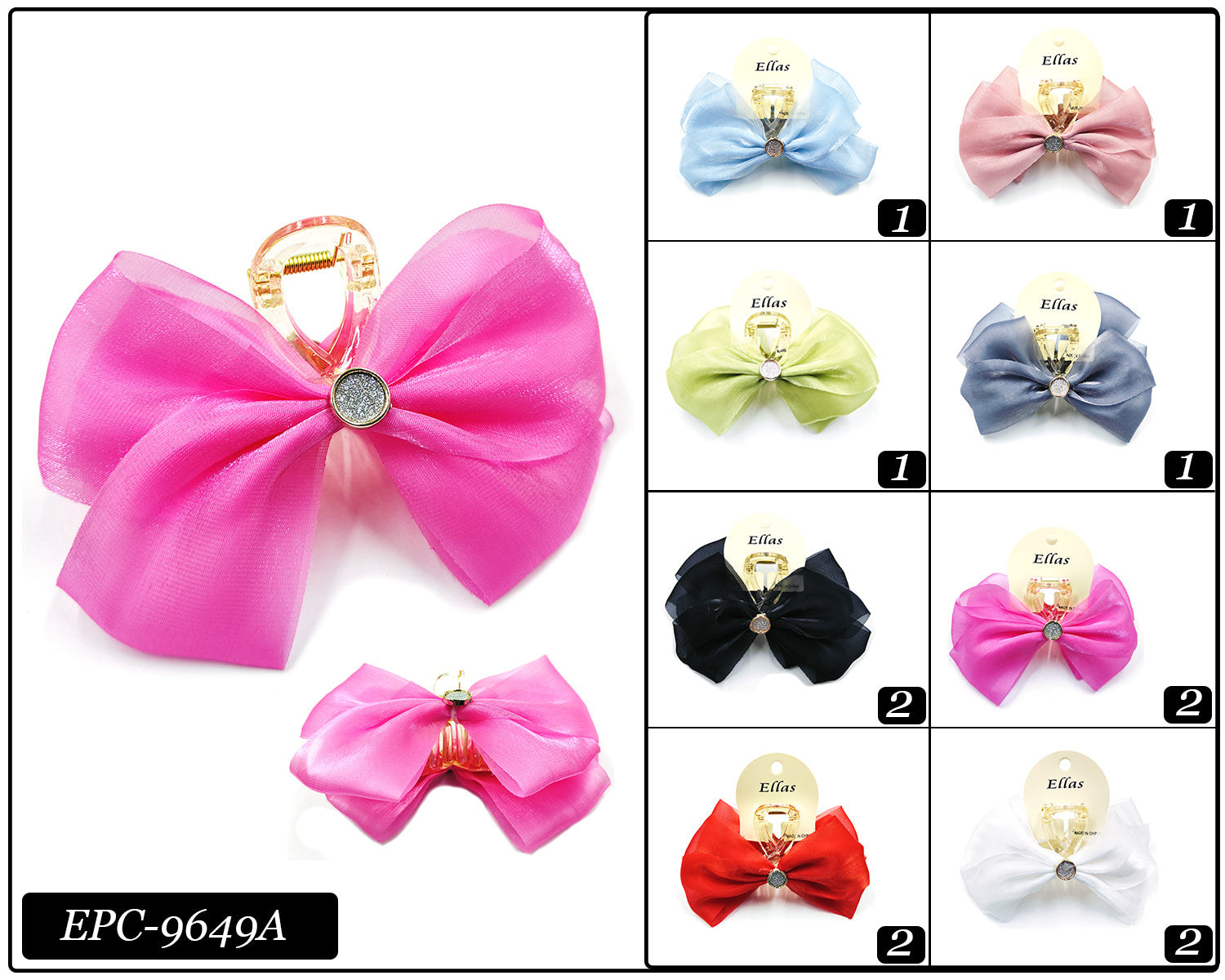 Fashion Claw Clip W/ Bow #EPC9649A (12PC)