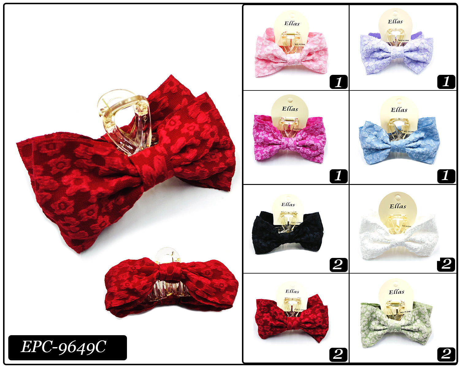 Fashion Claw Clip W/ Bow #EPC9649C (12PC)