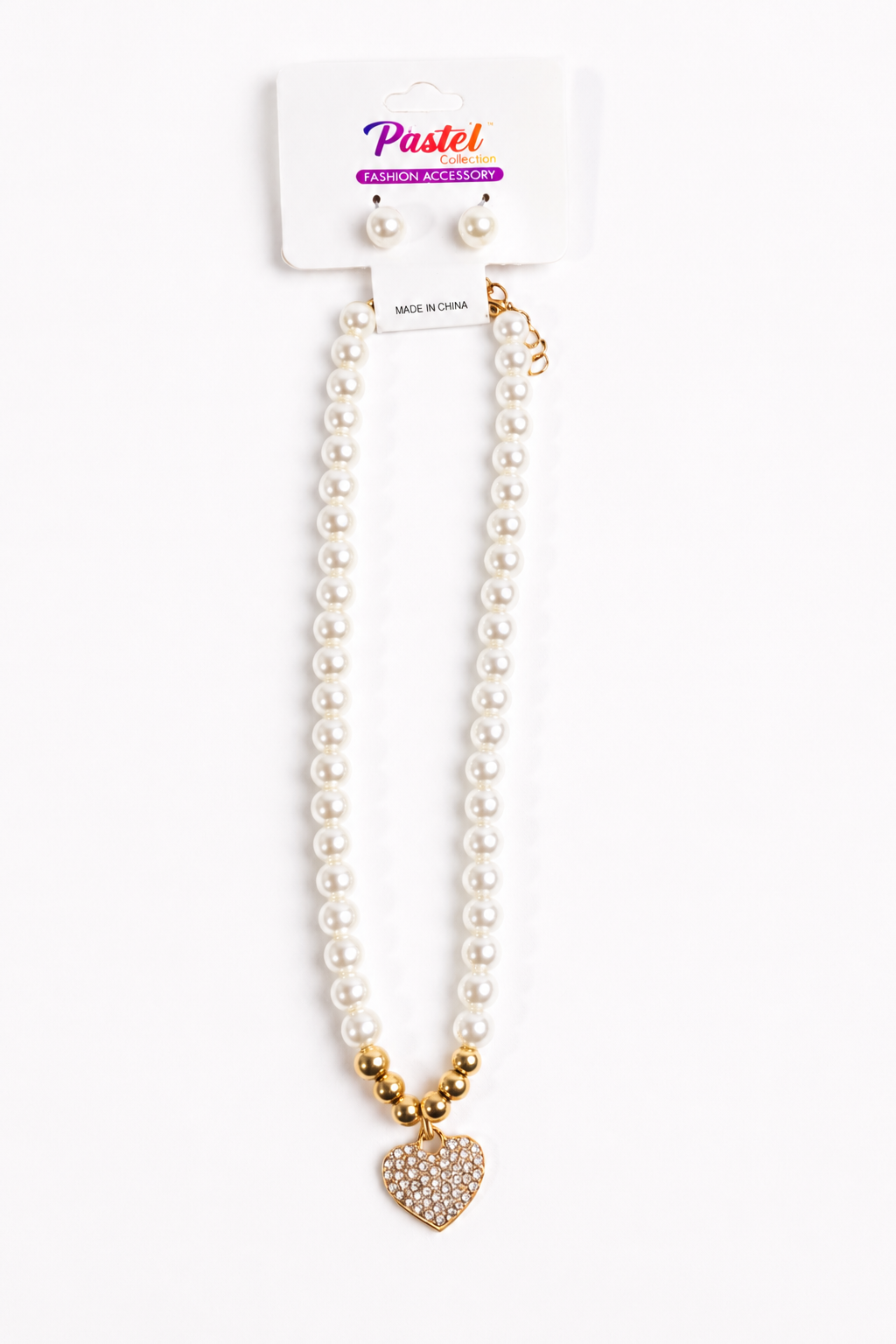 Fashion Thin Pearl W/Heart Charm Necklace Set #ETN0761 G/S (12PC)