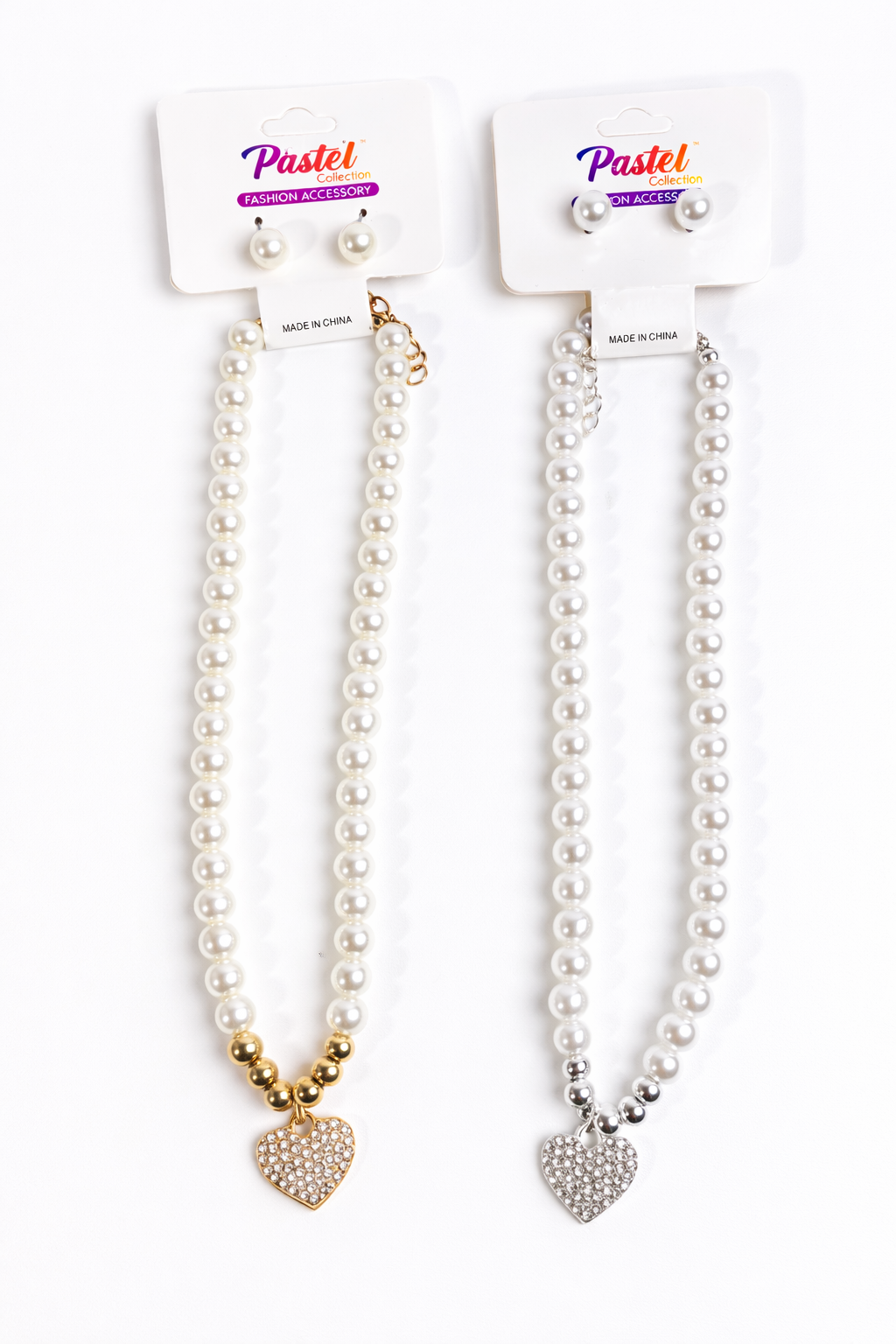 Fashion Pearl W/Heart Charm Necklace Set #ETNE0837 G/S (12PC)