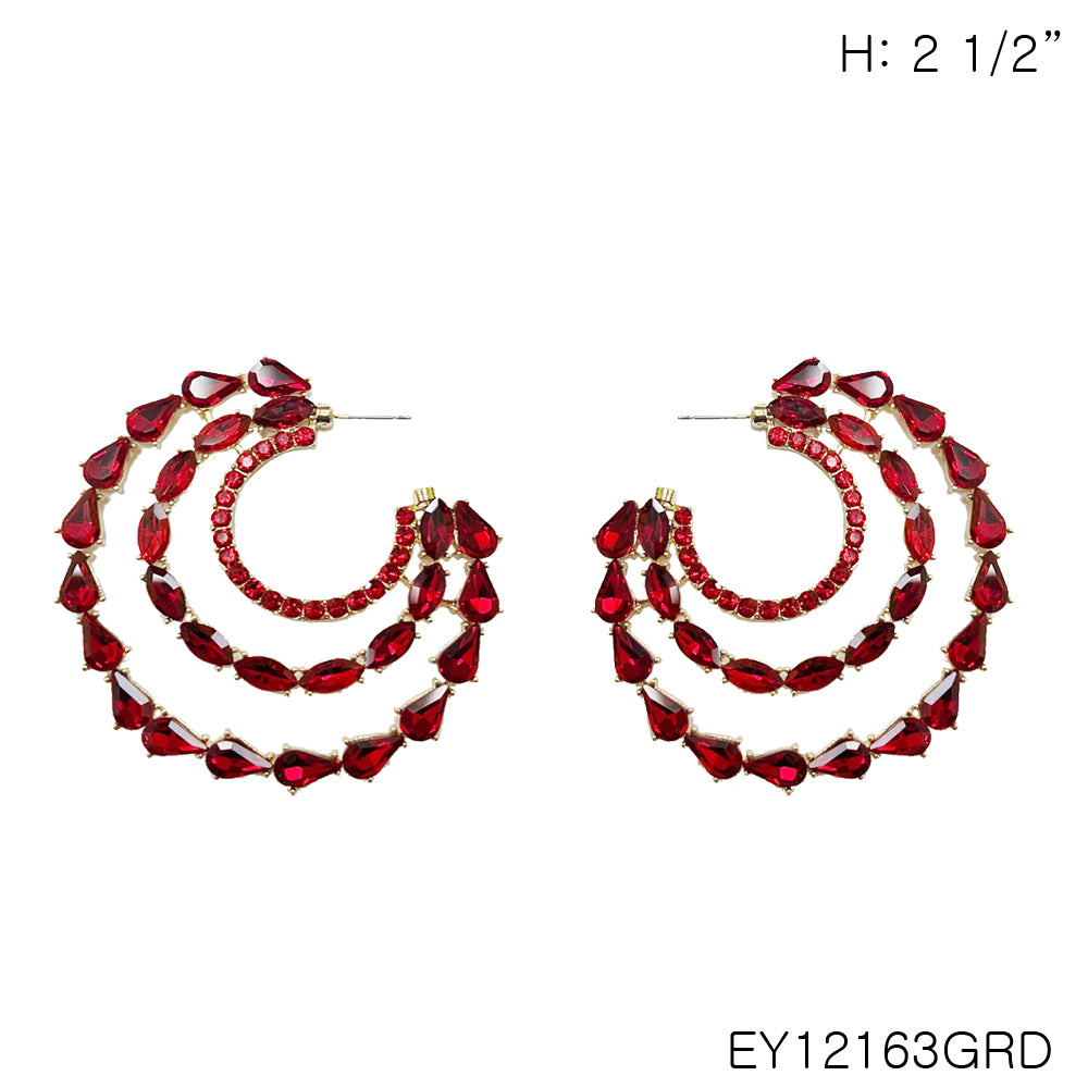 Fashion Gemstone Earrings #EY12163GRD - Red (PC)