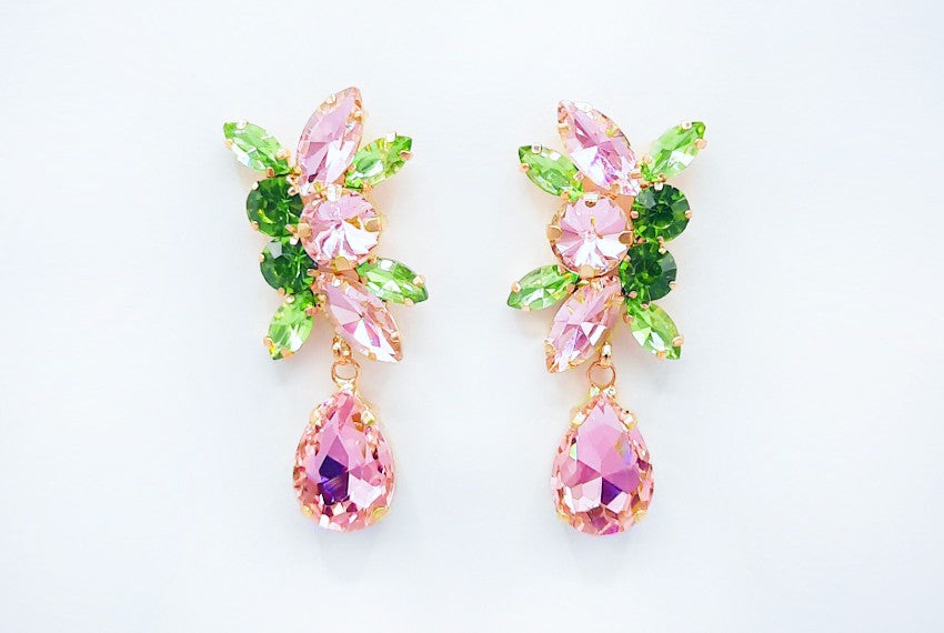 Fashion Drop Earrings #GE2450GD - Pink & Green (PC)