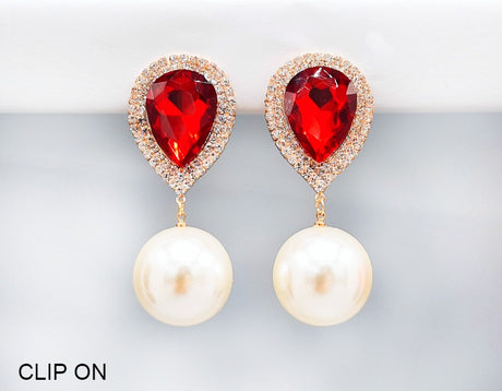 Fashion Teardrop Crystal Clip-On Earrings #GE2506 - Multiple Colors (PC)