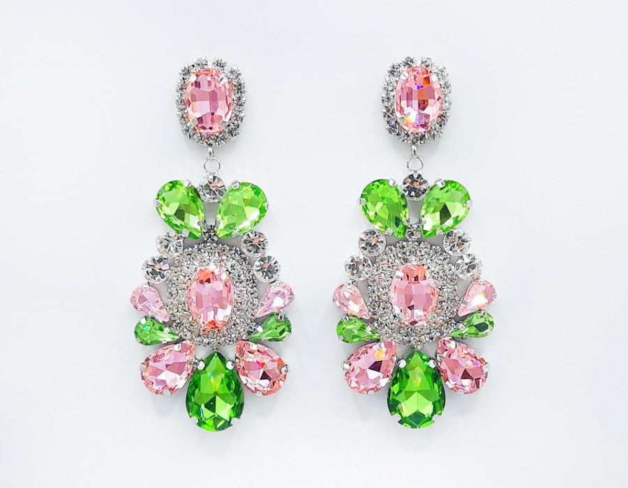 Fashion Drop Earrings #GE2513PKGRN - Pink & Green (PC)
