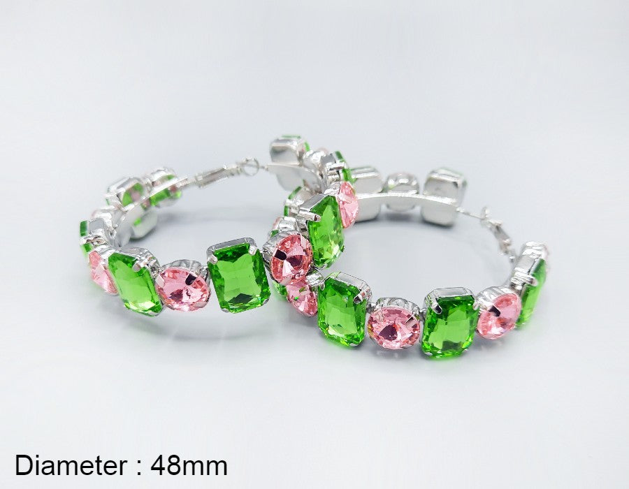 Fashion Gemstone Hoop Earrings #GE2544GRNPK - Pink & Green (PC)