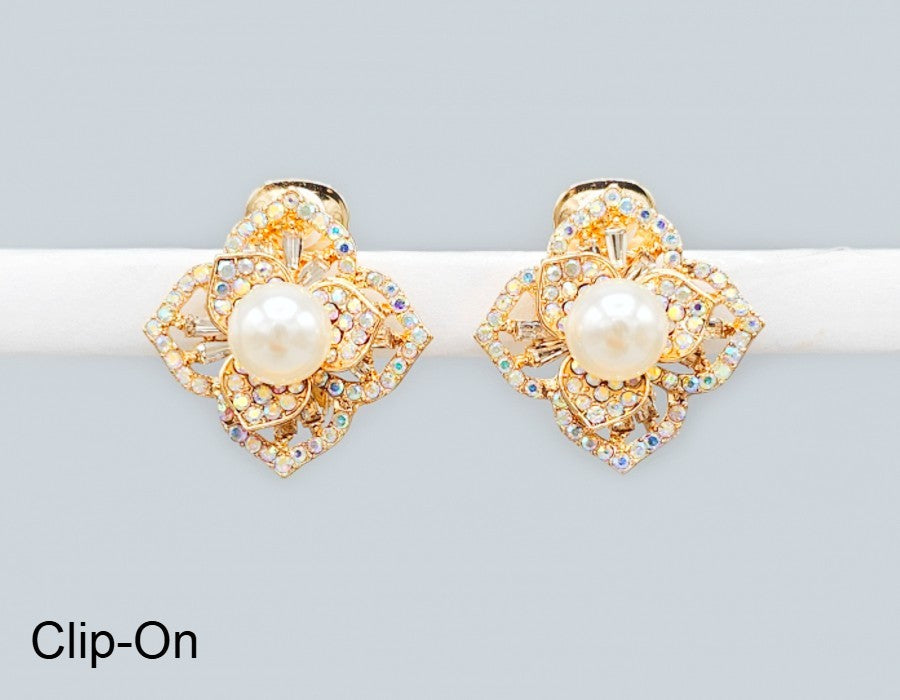 Fashion Pearl Flower Clip-On Earrings #GE2742 - Multiple Colors (PC)
