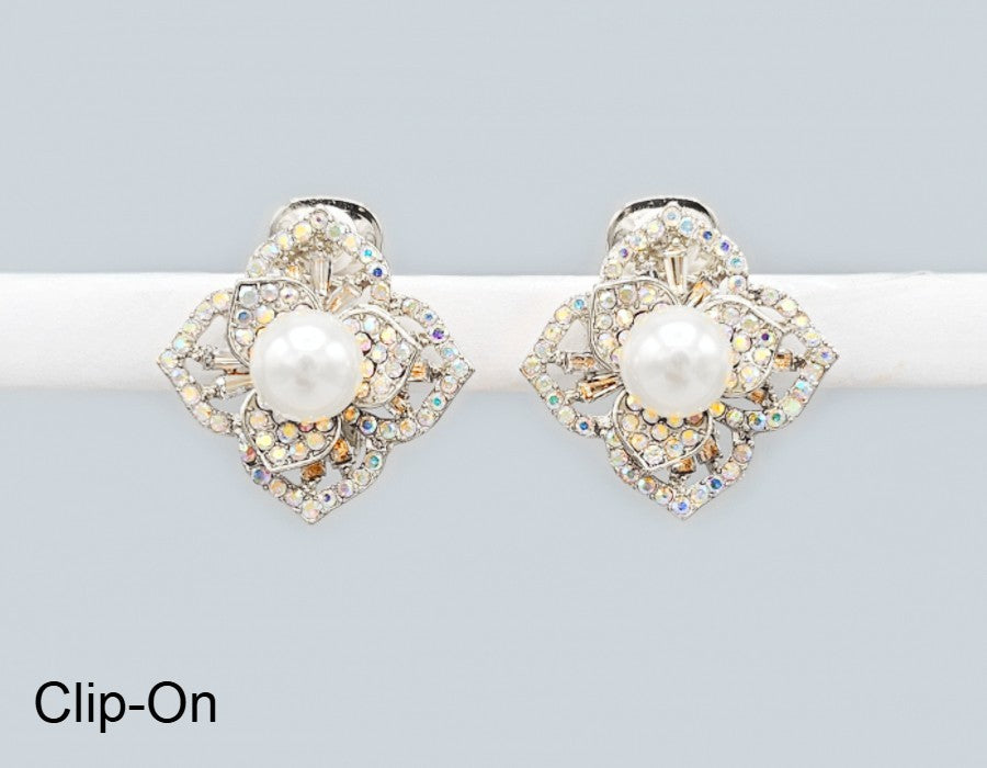 Fashion Pearl Flower Clip-On Earrings #GE2742 - Multiple Colors (PC)