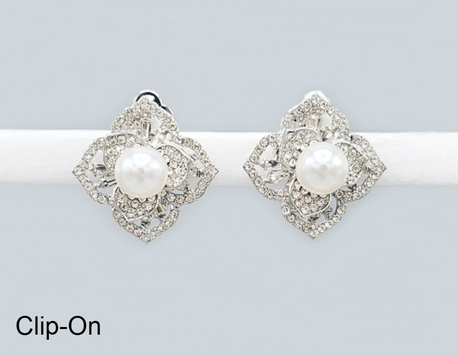 Fashion Pearl Flower Clip-On Earrings #GE2742 - Multiple Colors (PC)