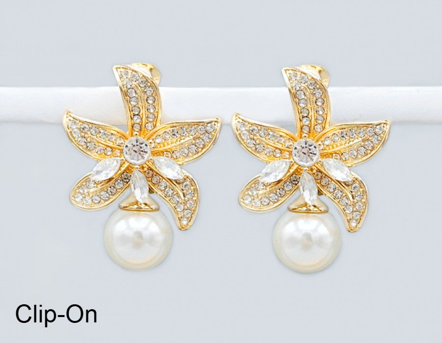 Fashion Crystal Bloom Clip-On Earrings #GE2747 - Multiple Colors (PC)