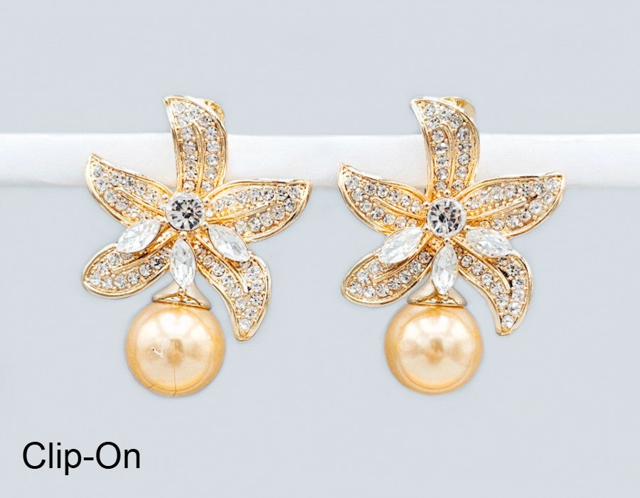 Fashion Crystal Bloom Clip-On Earrings #GE2747 - Multiple Colors (PC)