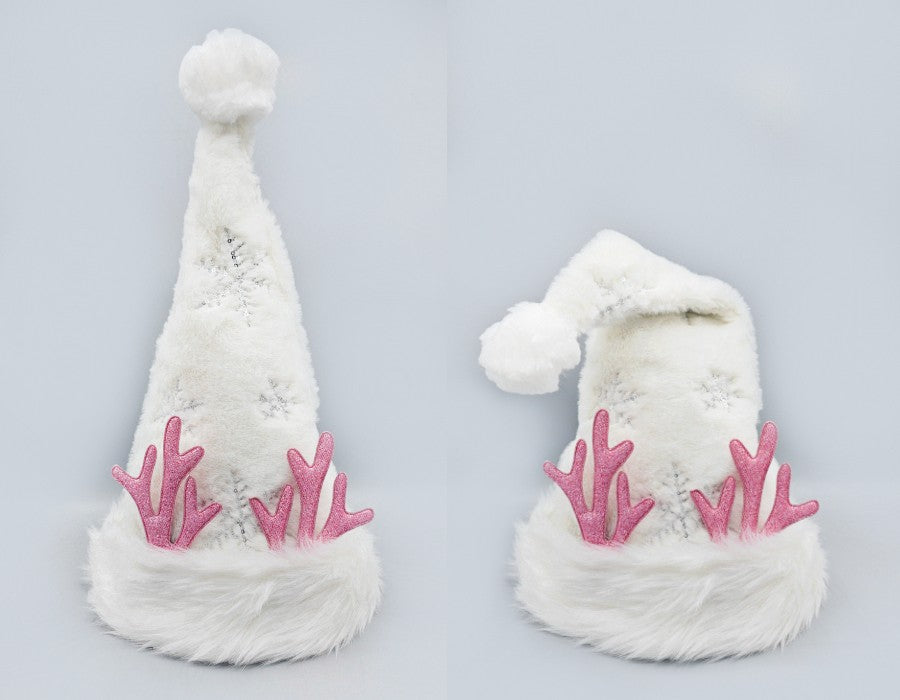 Fashion White Christmas Hat W/Antlers #GH1517RH (PC)