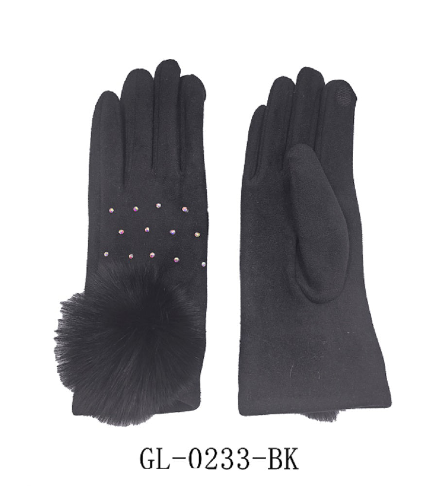 Fashion Winter Rhinestone Pom Pom Gloves #GL-0233 - Multiple Colors (PC)