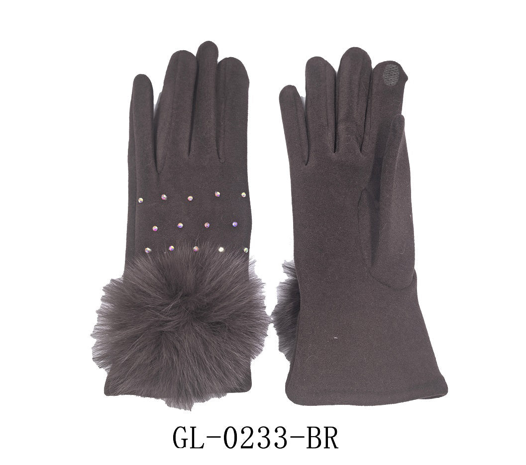 Fashion Winter Rhinestone Pom Pom Gloves #GL-0233 - Multiple Colors (PC)