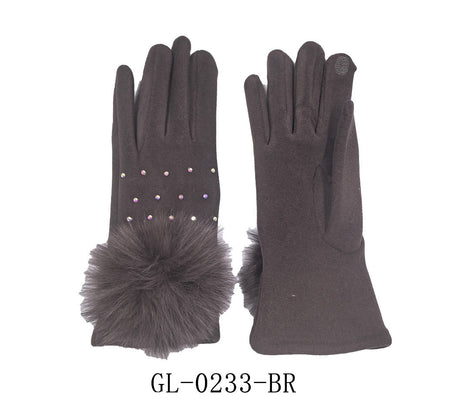 Fashion Winter Rhinestone Pom Pom Gloves #GL-0233 - Multiple Colors (PC)