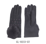 Fashion Winter Rhinestone Pom Pom Gloves #GL-0233 - Multiple Colors (PC)