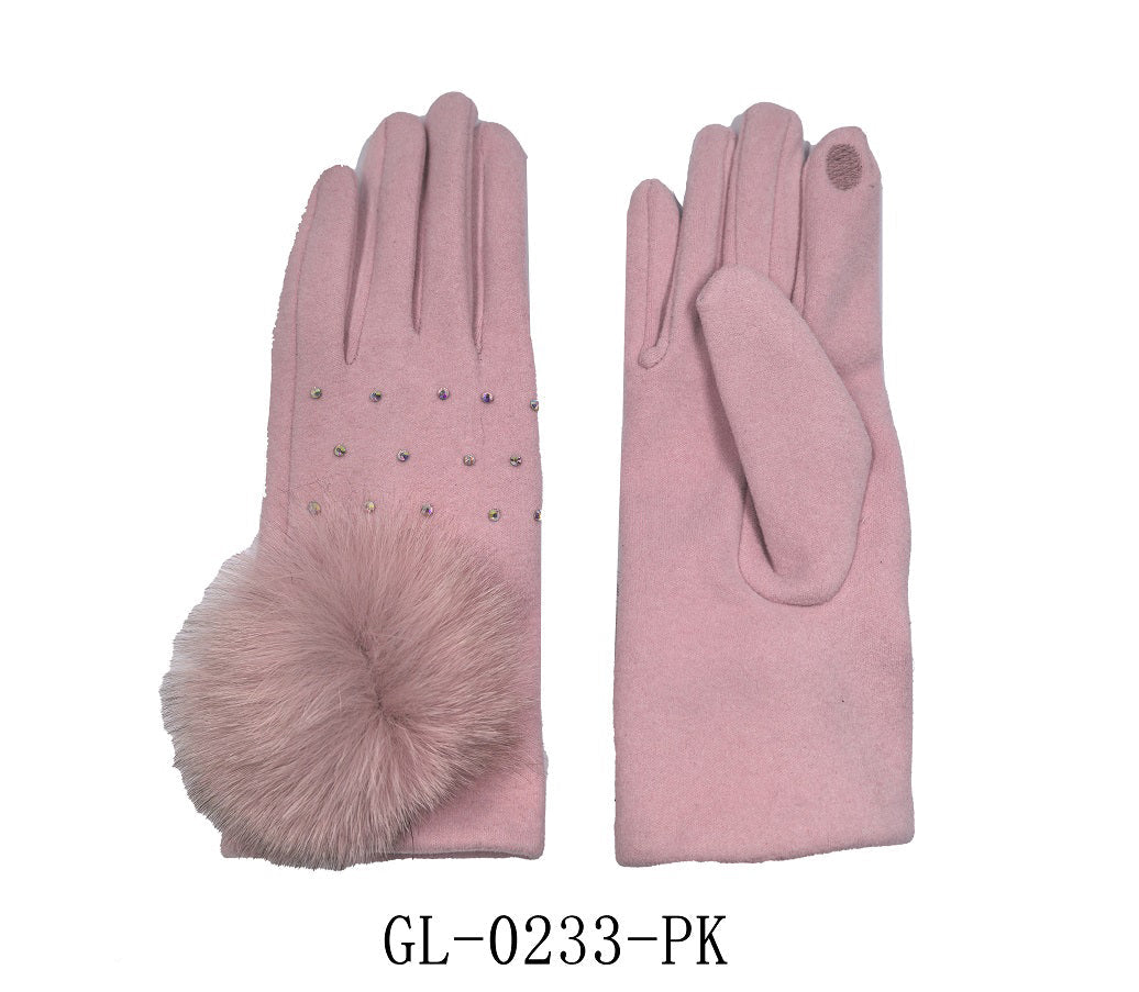Fashion Winter Rhinestone Pom Pom Gloves #GL-0233 - Multiple Colors (PC)