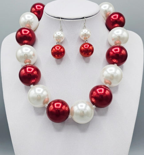 Fashion Oversized 30mm Pearl Necklace Set #GNE3235 - Multiple Colors (PC)