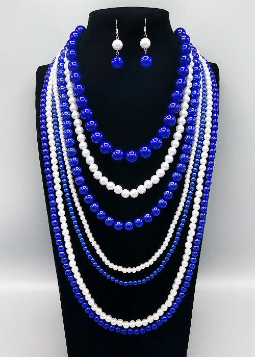 Fashion 7 Layered Pearl Necklace Set #GNE3241 - Multiple Colors (PC)