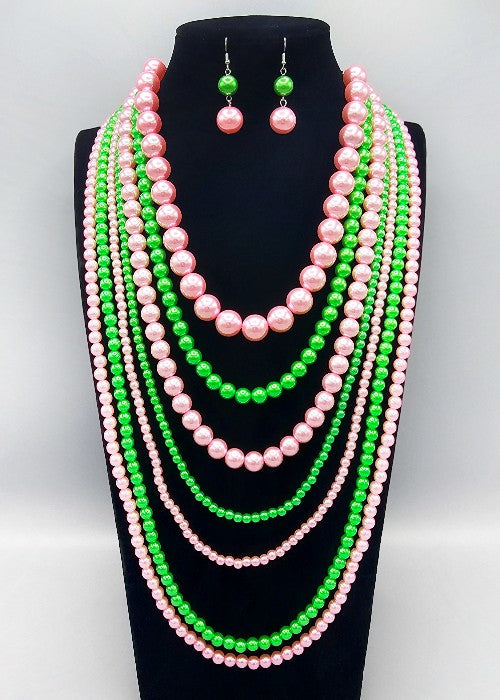 Fashion 7 Layered Pearl Necklace Set #GNE3241 - Multiple Colors (PC)