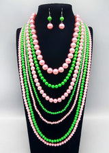 Fashion 7 Layered Pearl Necklace Set #GNE3241 - Multiple Colors (PC)