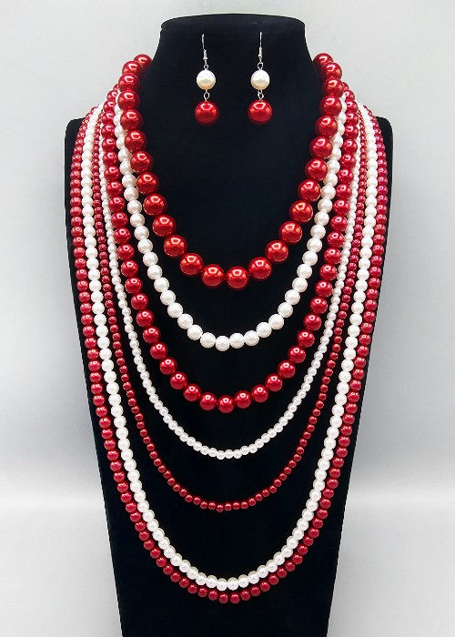Fashion 7 Layered Pearl Necklace Set #GNE3241 - Multiple Colors (PC)