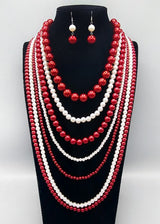 Fashion 7 Layered Pearl Necklace Set #GNE3241 - Multiple Colors (PC)