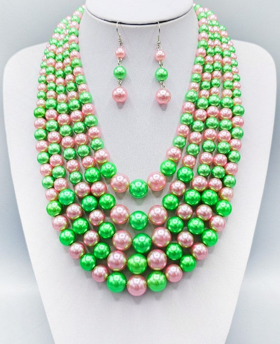 Fashion Multi-Strand Pearl Necklace Set #GNE3260PK (PC)