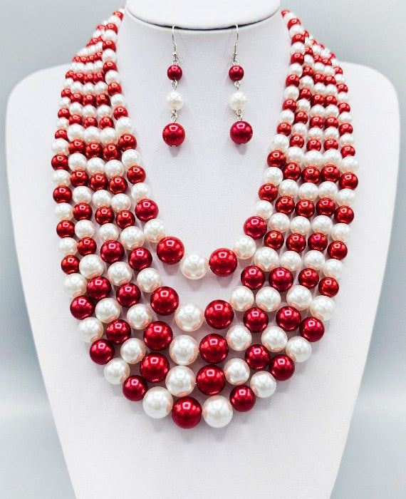 Fashion Pearl Necklace Set #GNE3260RD - RED (PC)