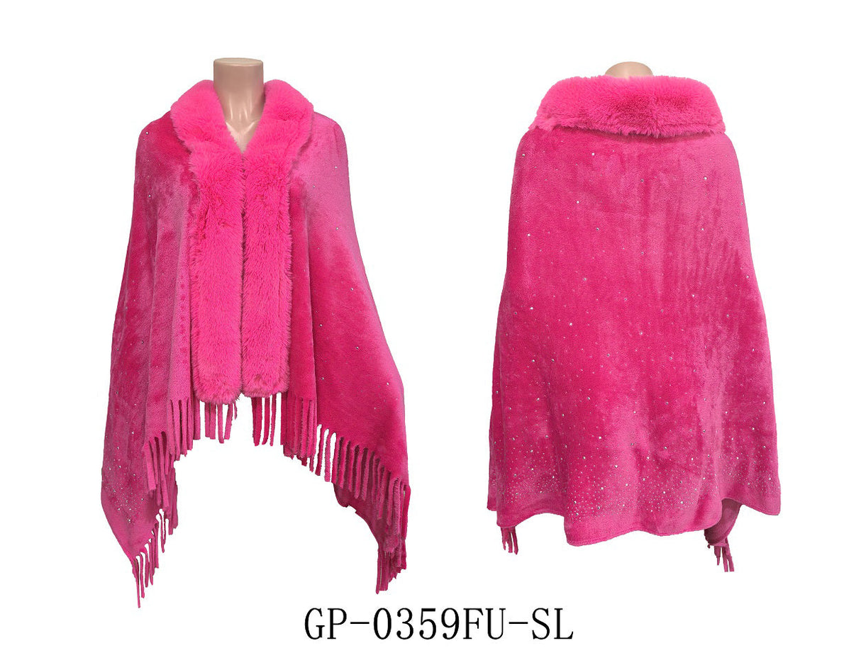 Fashion Rhinestone Fringe Winter Poncho #GP-0359 - Multiple Colors (PC)