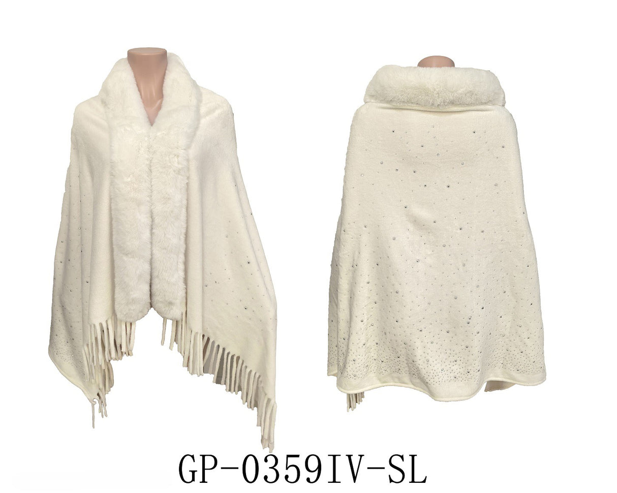 Fashion Rhinestone Fringe Winter Poncho #GP-0359 - Multiple Colors (PC)