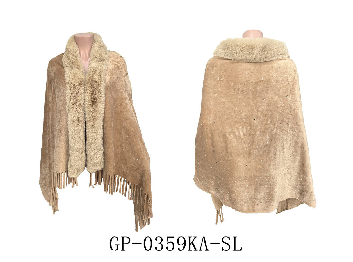 Fashion Rhinestone Fringe Winter Poncho #GP-0359 - Multiple Colors (PC)