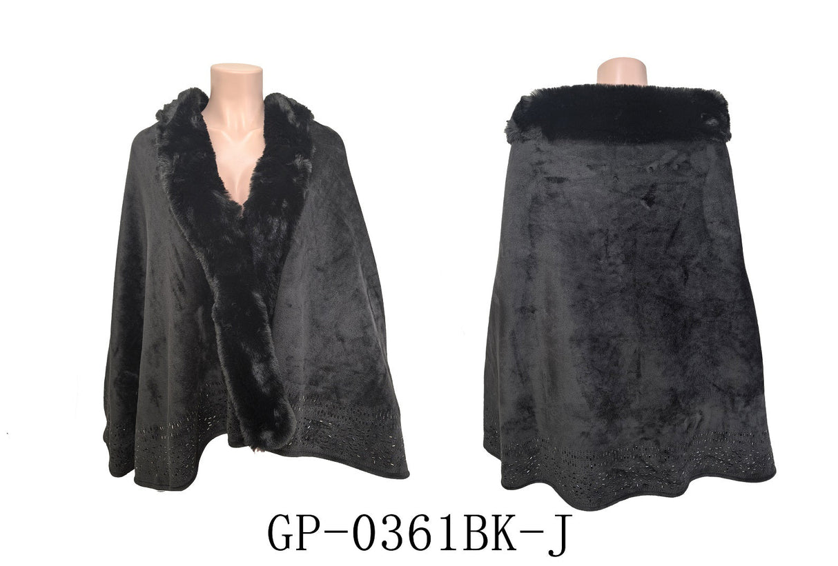 Fashion Fur Trim Winter Poncho #GP-0361 - Multiple Colors (PC)
