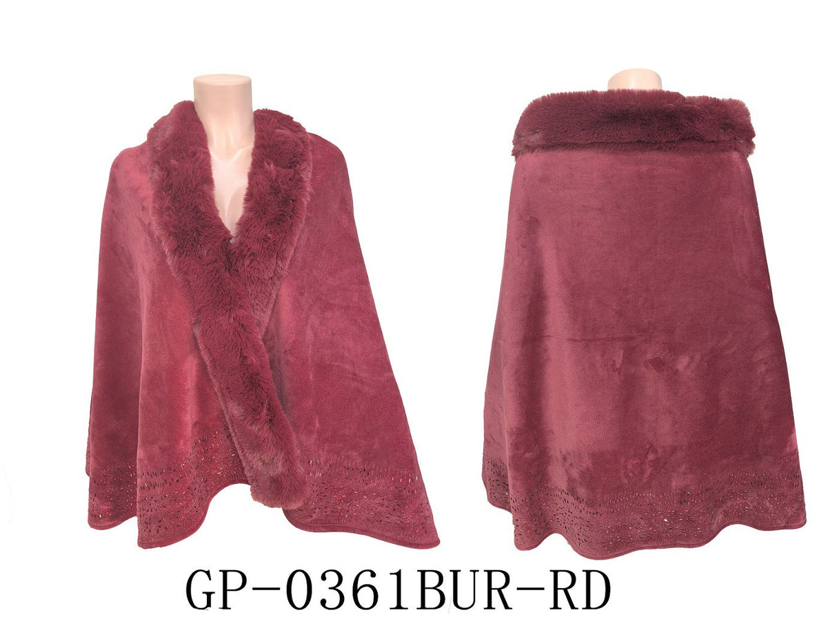 Fashion Fur Trim Winter Poncho #GP-0361 - Multiple Colors (PC)