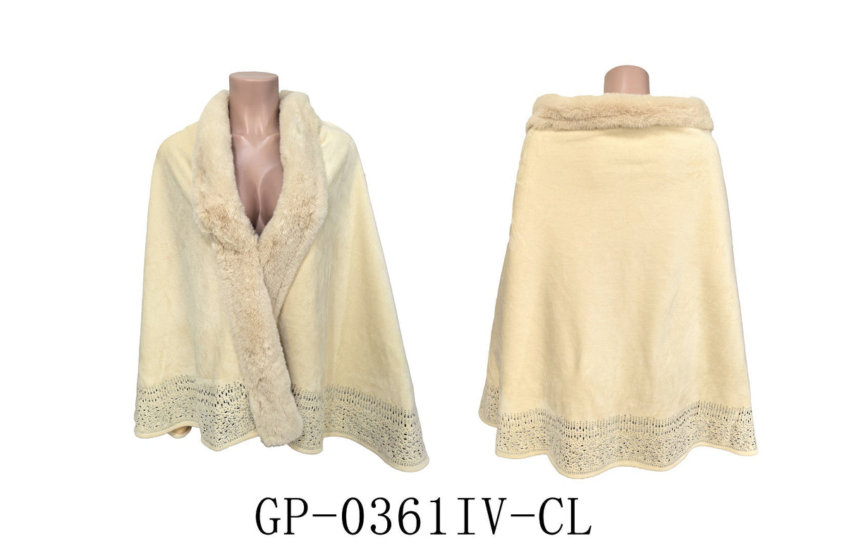 Fashion Fur Trim Winter Poncho #GP-0361 - Multiple Colors (PC)