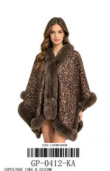 Fashion Leopard Print Fur Poncho Wrap #GP-0412 - Multiple Colors (PC)