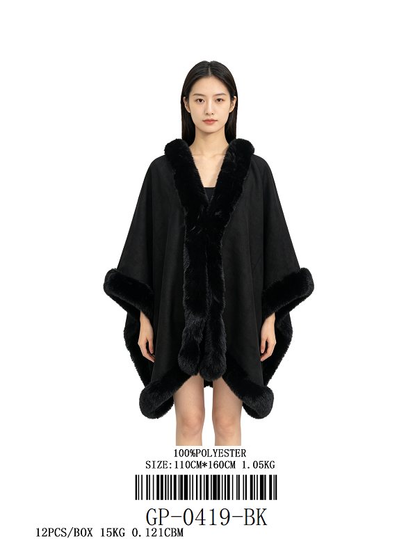 Fashion Black Fur Poncho Wrap #GP-0419BK (PC)