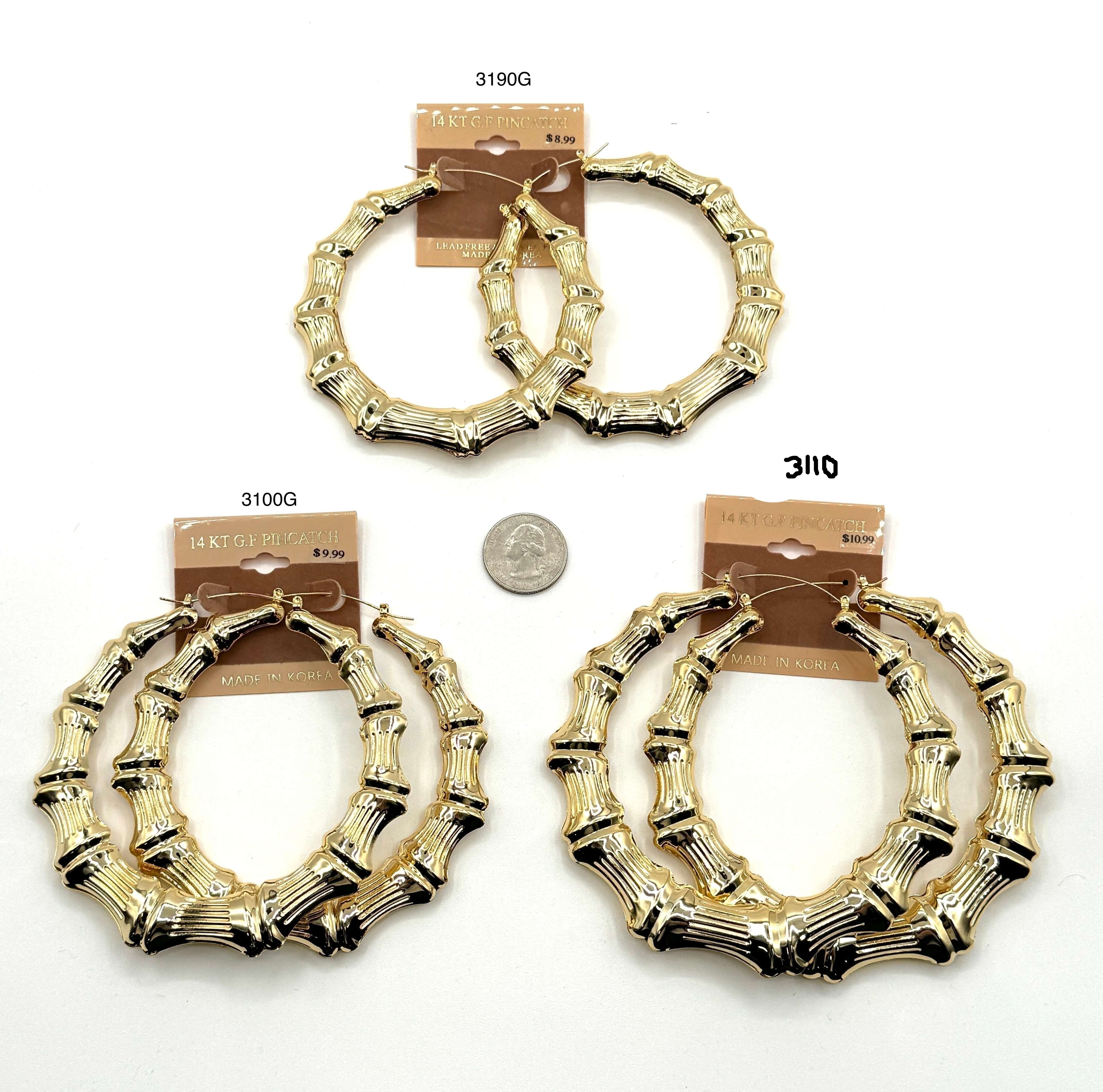 Gold/Silver Bamboo Hoop Earrings #3140-3160-3173-3190-3100-3110