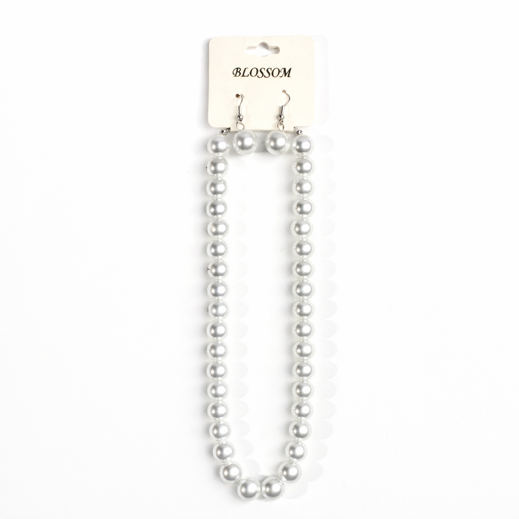 Fashion Pearl Necklace Set #IN237WH White (12PC)