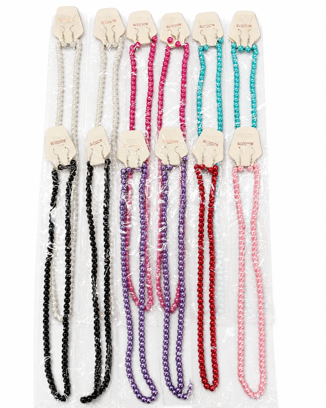 Fashion Thin Pearl Dozen Long Necklace #INE238BT Assort (12PC)